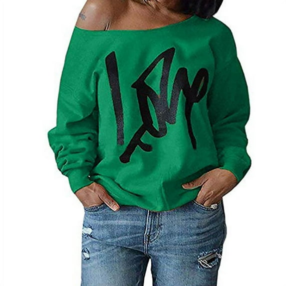 Womens Love Letter Printed Off Shoulder Pullover Sweatshirt Slouchy Tops Shirts