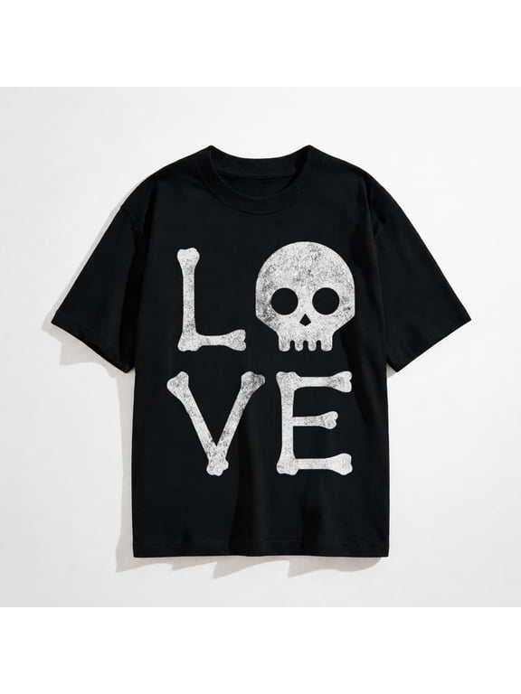 Womens Love Skull T Shirt Funny Skeleton Bones Halloween Party Graphic Tee