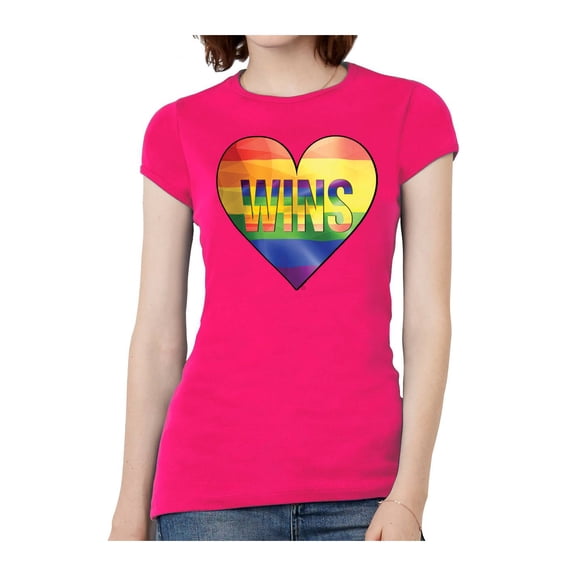 Womens Love Wins Heart Short-Sleeve T-Shirt - Hot Pink - Large