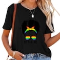 thumbnail image 1 of Womens Love Wins Messy Bun LGBT Gay Pride Month Rainbow Flag T-Shirt Black, 1 of 5