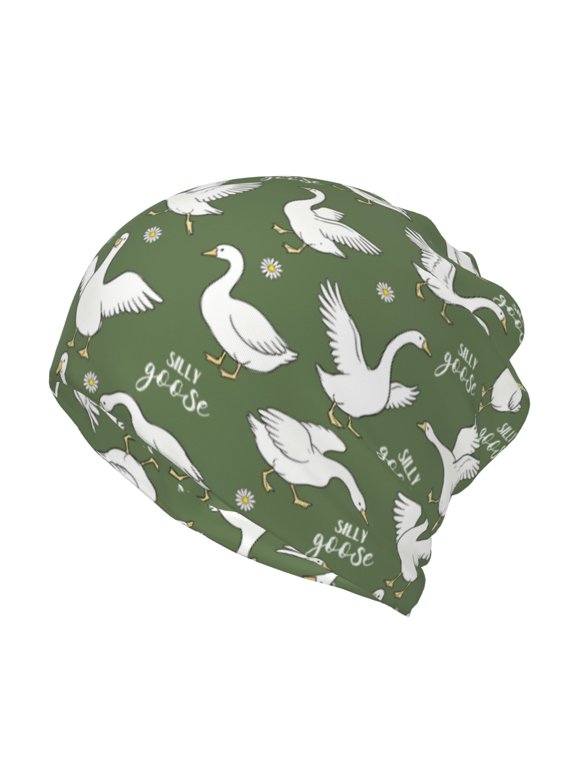 Womens Lovely Goose Green Pattern Slouchy Beanie Soft Chemo Headwear Breathable Unisex Cancer Skull Cap