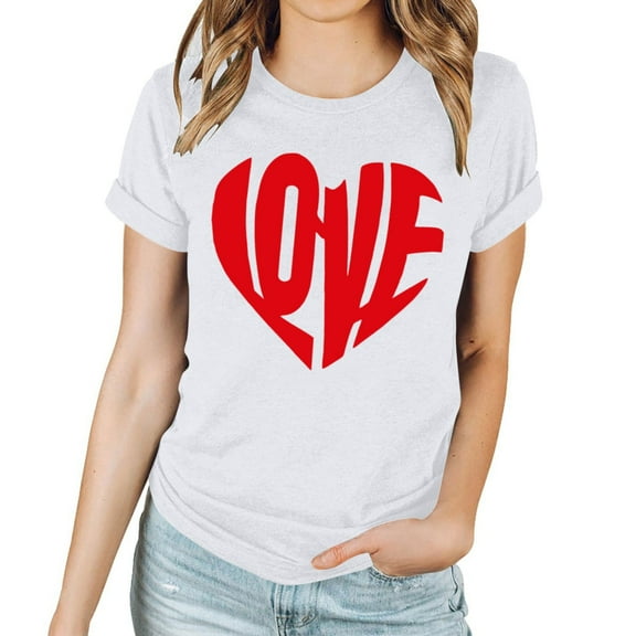 Womens Lover Heart Graphic Round Neck Shirt Valentines Day Funny Couple Matching Casual Short Sleeve Gift Tee Tops White XXL