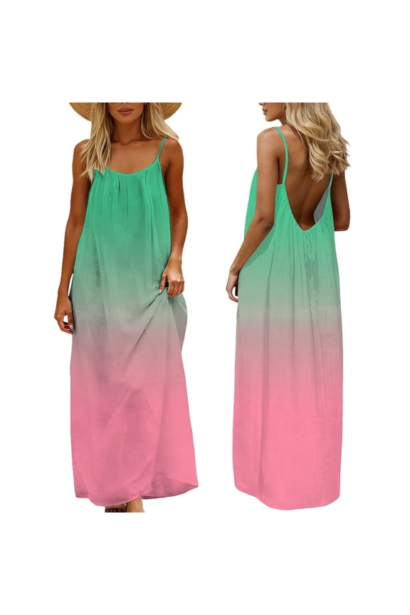 Womens Low Back Cami Sundress Backless Summer Linen Dresses Casual Sleeveless Dress Vacation Beach Outfits, Pink XL