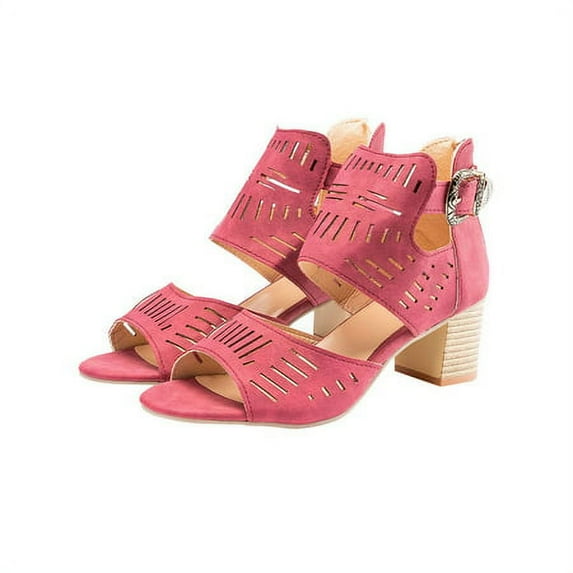 Womens Low Block Heel Dress Shoe Ladies Buckle Sandals