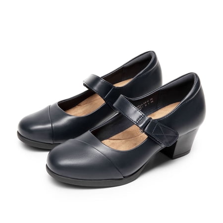 Dream Pairs Womens Low Block Heel Mary Janes Pump Shoes Arch Support Round Toe Slip On Dress Work Wedding Shoes NAVY Size 9.5