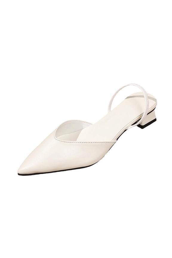 Womens Low Chunky Heels Slingback Closed Pointed Toe Pumps Party Wedding Dress Shoes White 6.5(38)