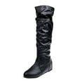 thumbnail image 1 of Womens Low Heel Mid-Calf Slouchy Slip On Casual Boots with Side Zipper Women's High Boots Pull On Flat Boots Side Zipper Fall Boots for Women, 1 of 2