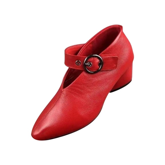 Womens Low Heels Dress Shoes Mary Jane Ankle Buckle Strap Party Wedding Elegant Shoes Women's Pointed Toe Loafers Shallow Mouth Casual Shoes