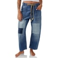 thumbnail image 1 of Women Low Rise Baggy Barrel Horseshoe Jeans Patchwork Denim Pants with Pockets, 1 of 6