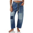 thumbnail image 1 of Womens Low Rise Baggy Barrel Horseshoe Jeans Patchwork Denim Pants with Pockets, 1 of 6