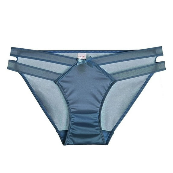Womens Low Rise Cheeky Thong - Breathable Mesh Underwear, Tagless Everyday Panties in Slate Blue, Medium & Large Sizes,Size L
