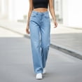 thumbnail image 1 of Womens Low Rise Jeans Ladies Elastic Wide Leg Jeans High Waist Washed Loose Straight Leg Boyfriends Denim Pants Light Blue L, 1 of 5