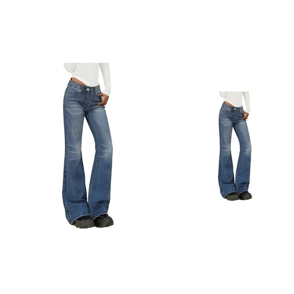 Womens Low Rise Jeans Versatile Slim Fit with Zipper Design, Washed Finish