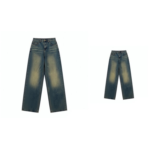 Womens Low Rise Straight Leg Loose Fit Solid Color Denim Jeans Casual Brushed Trendy Low Waist Fashionable Pants