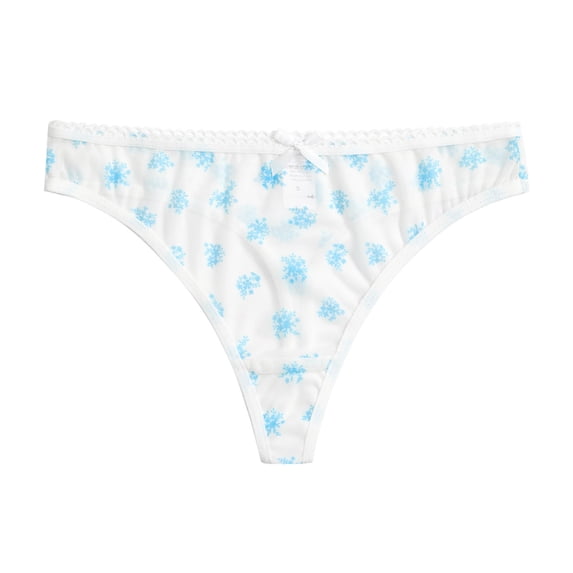 VONCOS Womens Low Rise Thong - Seamless No Show Snowflake Print Underwear with Lace Waistband, Soft Holiday Blue White Polyester,Size S