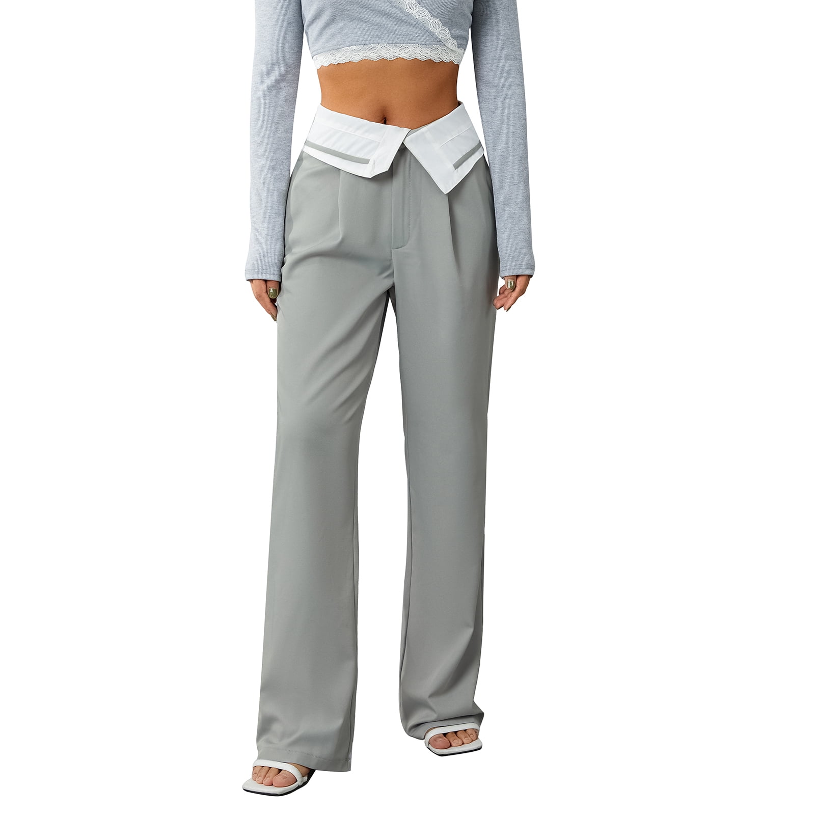 Womens Low Rise Y2k Baggy Cargo Pants Waisted Folded Down Exposed White