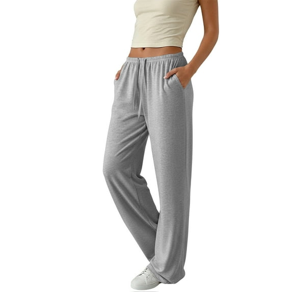 Womens Low Waisted Drawstring Pants Solid Color Loose Fit Lightweight Wide Leg Pants Casual Soft Summer Athletic Pants with Pocket