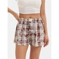 thumbnail image 1 of Womens Low Waisted Plaid Print Pajama Lounge Pants Elastic Cute Button Shorts, 1 of 6