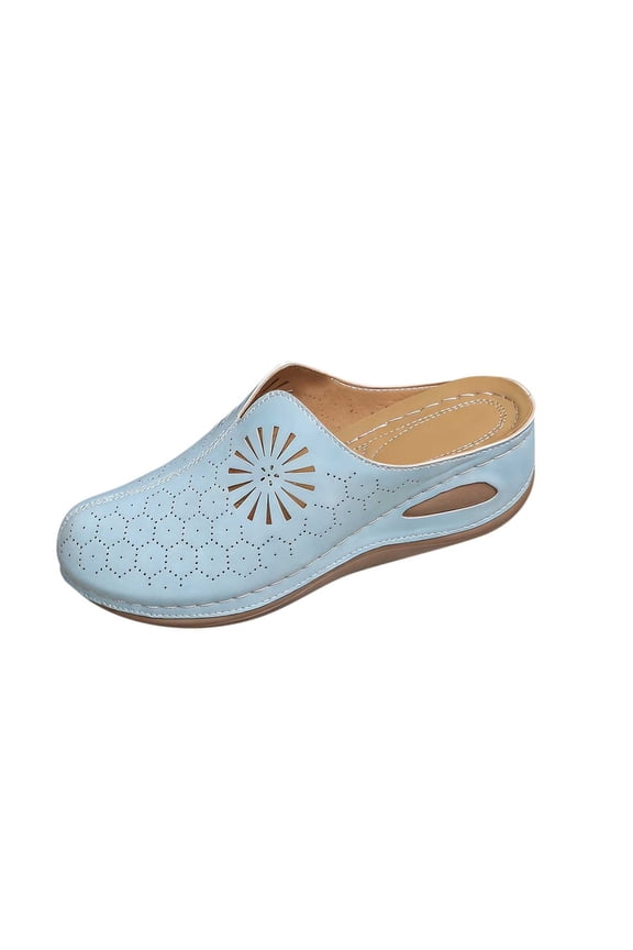 Womens Low Wedge Mule Sandals | Comfortable & Breathable Slides for Women | Casual Everyday Slip On Sky Blue,Size 8.5