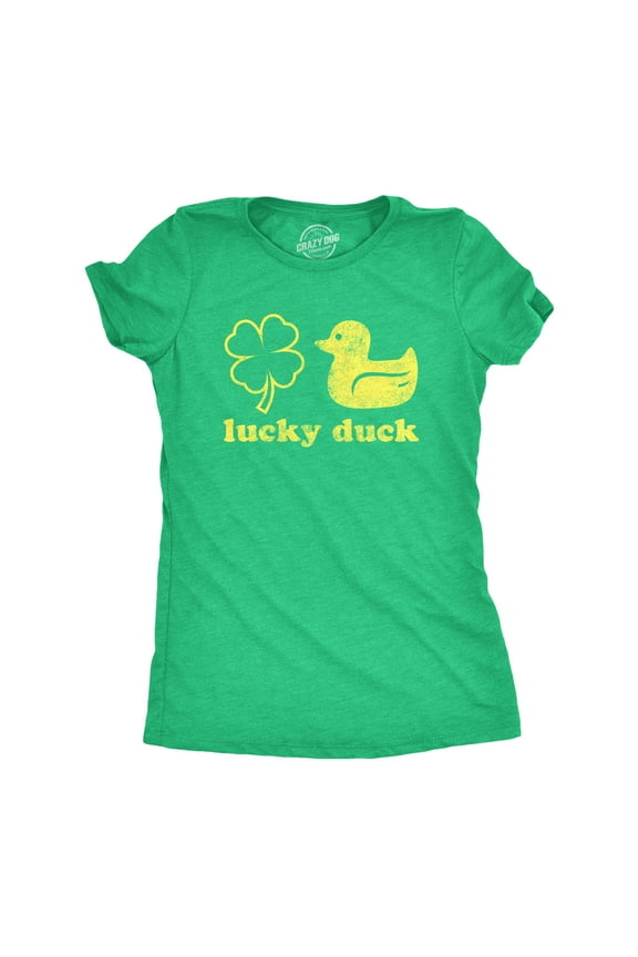 Womens Lucky Duck T Shirt Funny Shamrock St Patricks Day Graphic Tee Womens Graphic Tees