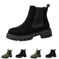 thumbnail image 1 of Womens Lug Sole Platform Ankle Booties Chelsea Slip on Chunky Block Heel Leather Combat Boots Black 43, 1 of 6