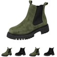thumbnail image 1 of Womens Lug Sole Platform Ankle Booties Chelsea Slip on Chunky Block Heel Leather Combat Boots Green 37, 1 of 2