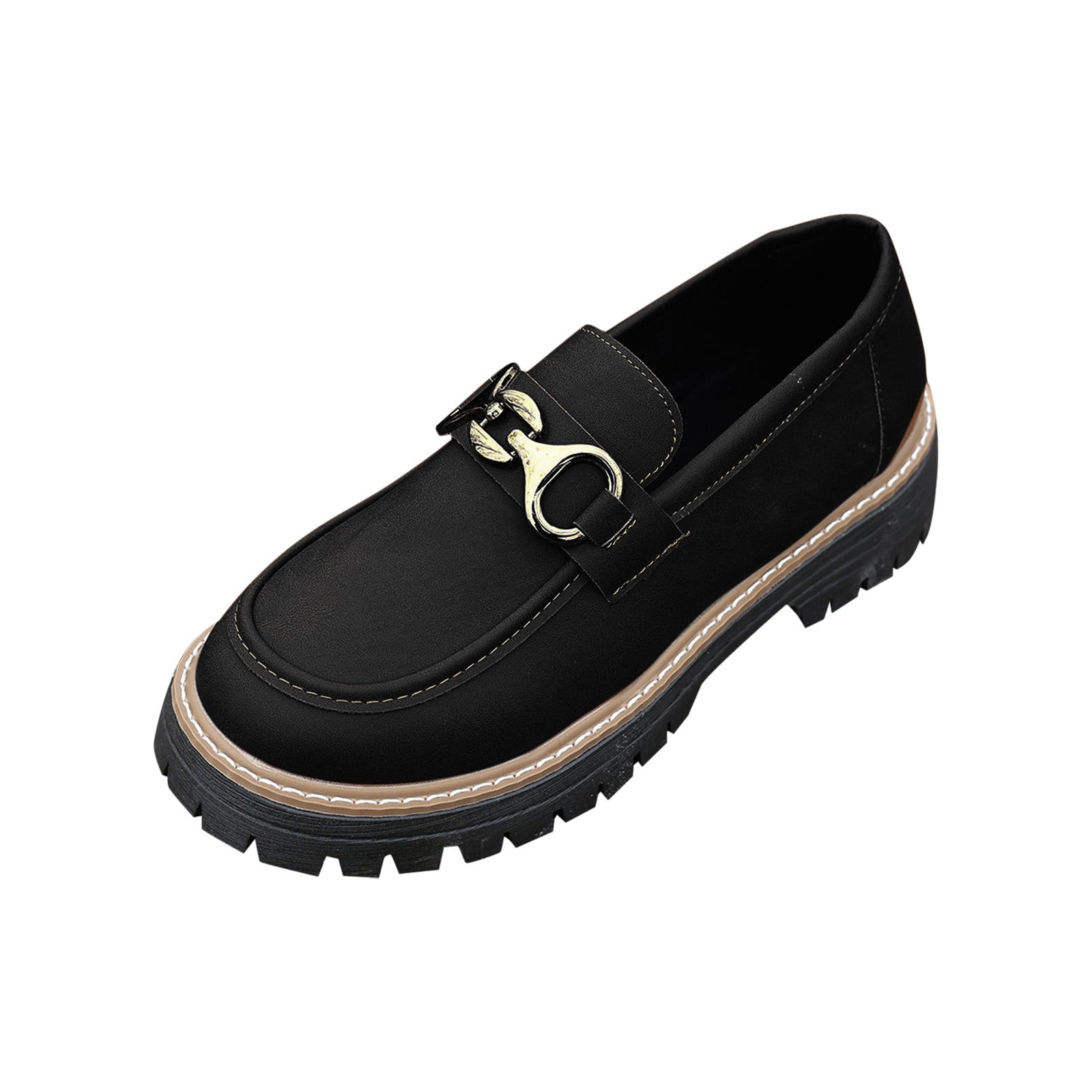 Vrouwen Loafers Platform Chunky Heel Slip On Lug Sole Casual Dressy Kantoor Zakelijke Schoenen, Zwart-pu, 39.5 EU
