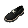 thumbnail image 1 of Womens Lug Sole Platform Mid Chunky Heel Loafers Classic Round Toe Slip On Office Uniform Oxfords Shoes with Metal Chain Black Women Sandal, 1 of 8