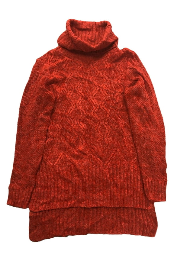 Womens Lumpy Cable Knit Burnt Orange Cowl Neck Pull-Over Sweater Large
