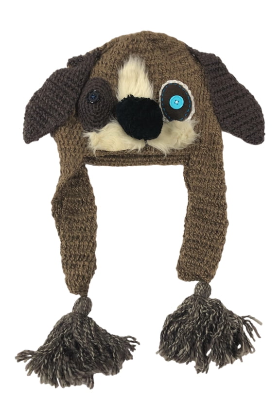 Womens Lumpy Knit Puppy Dog Trapper Hat Critter Aviator