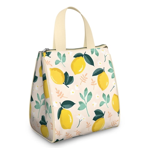 Womens Lunch Bag Lemon Print Portable Soft Cooler Bags Reusable Lunch Bag for Women Work Picnic Insulated Traveling Lunch Box with Silver Insulated Interior Lining and Storage Pocket, Joy Dot