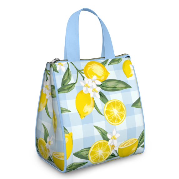 Womens Lunch Bag Lemon Print Portable Soft Cooler Bags Reusable Lunch Bag for Women Work Picnic Insulated Traveling Lunch Box with Silver Insulated Interior Lining and Storage Pocket, Joy Dot