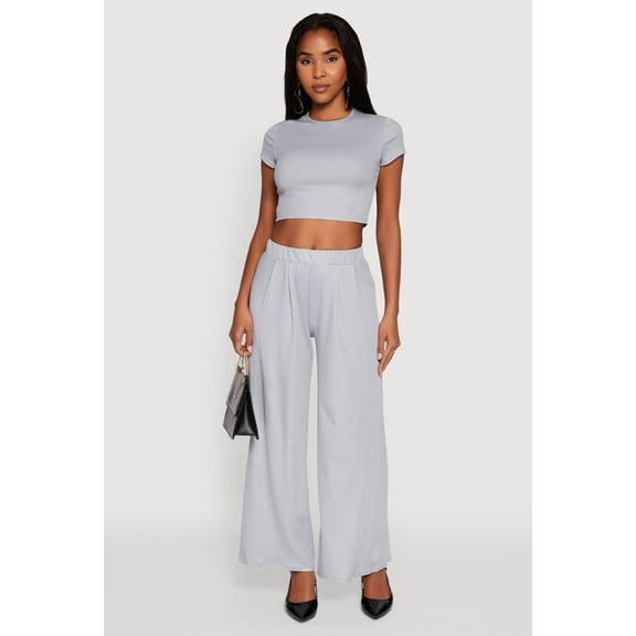 Womens Lurex Ribbed Knit High Waisted Pants