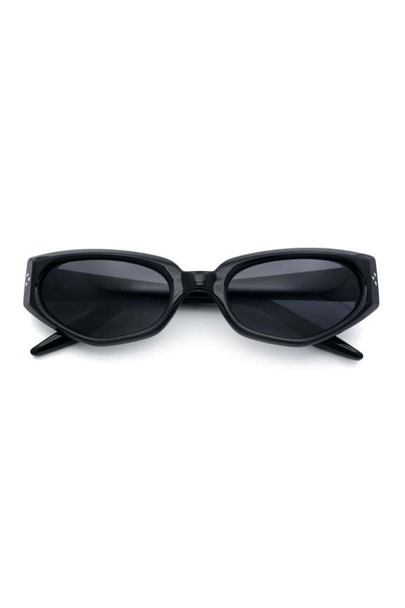 Womens Luxe Mod Fashion Cat Eye Beveled Thick Plastic Sunglasses All Black