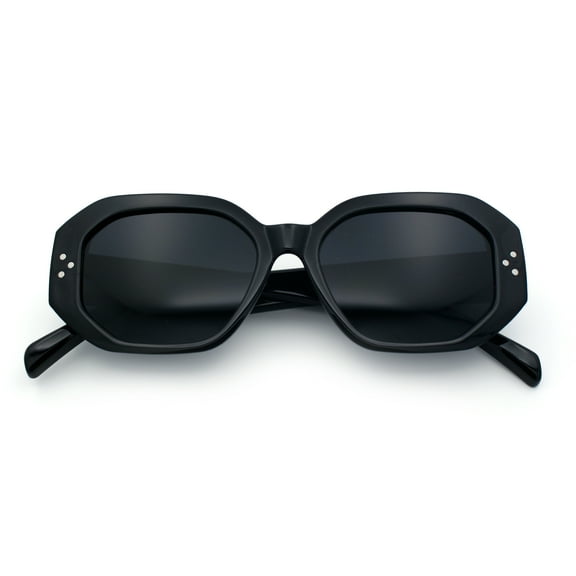 Womens Luxe Mod Fashion Octagon Beveled Thick Plastic Sunglasses All Black