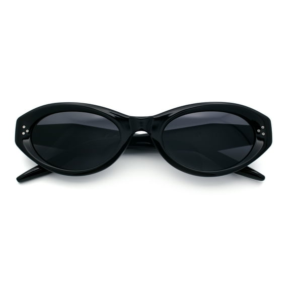 Womens Luxe Mod Fashion Oval Thick Plastic Sunglasses All Black