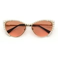 thumbnail image 1 of Womens Luxe Pearl Jewel Trim Classic Cat Eye Metal Rim Sunglasses Gold - Pink, 1 of 8