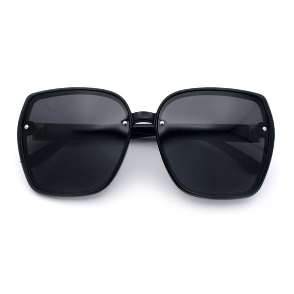 Womens Luxe Rhinestone Jewel Hinge Oversized Rimless Butterfly Sunglasses All Black