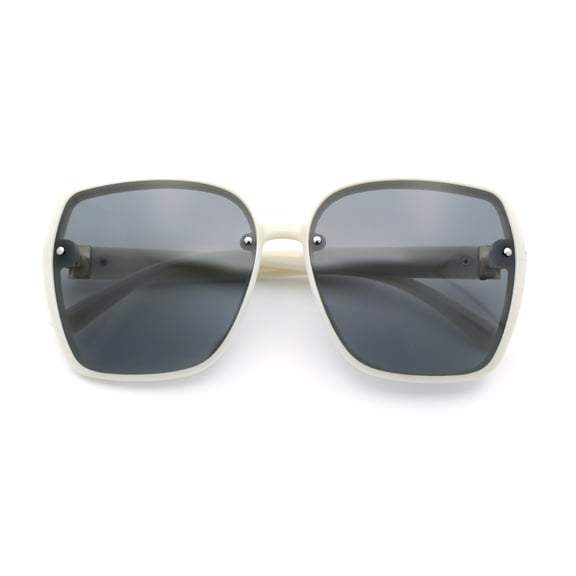 Womens Luxe Rhinestone Jewel Hinge Oversized Rimless Butterfly Sunglasses White - Black