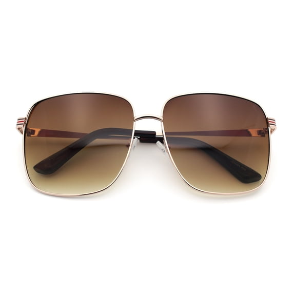 Womens Luxurious Oversized Rectangle Metal Rim Boyfriend Sunglasses Gold - Brown