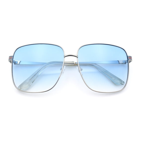Womens Luxurious Oversized Rectangle Metal Rim Boyfriend Sunglasses Silver - Blue