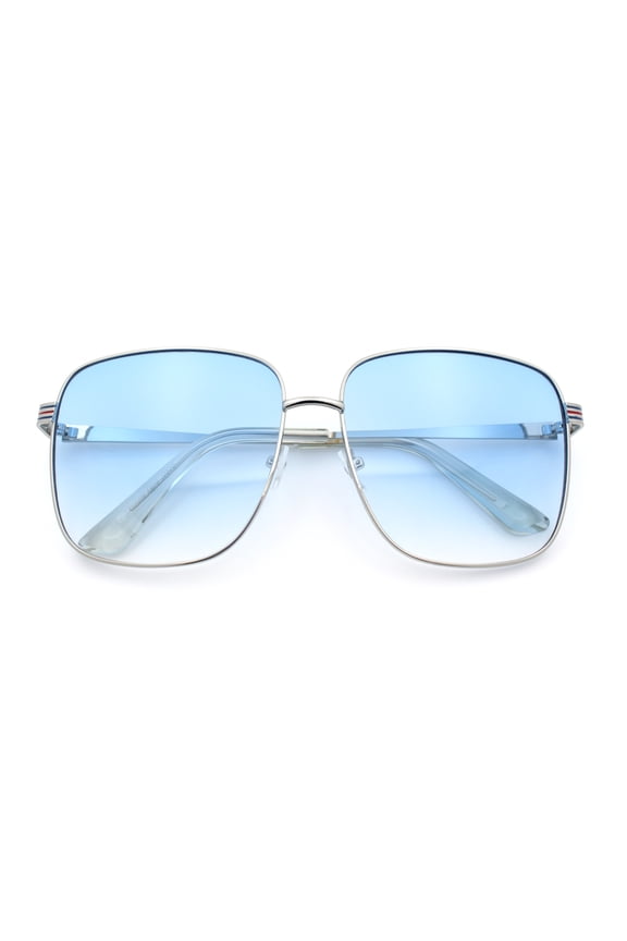 Womens Luxurious Oversized Rectangle Metal Rim Boyfriend Sunglasses Silver - Blue