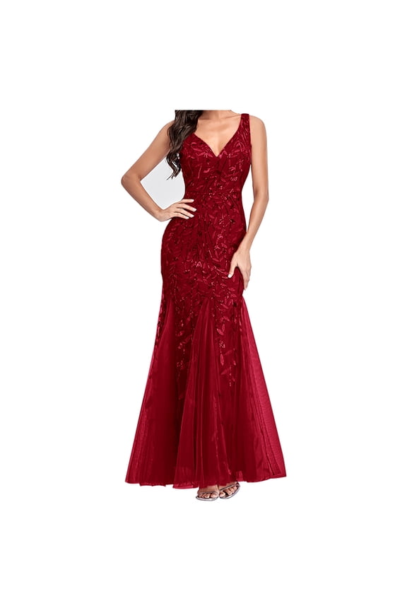 Womens Luxurious Sequins Formal Evening Dress Elegant Sleeveless Mermaid Tulle Floor Lenght Party Cocktail Dresses