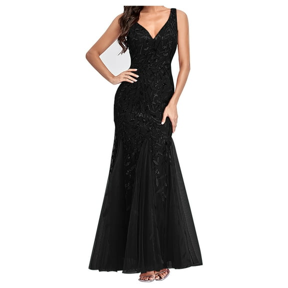 Womens Luxurious Sequins Formal Evening Dress Elegant Sleeveless Mermaid Tulle Floor Lenght Party Cocktail Dresses