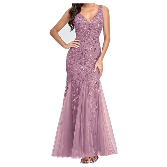 Womens Luxurious Sequins Formal Evening Dress Elegant Sleeveless Mermaid Tulle Floor Lenght Party Cocktail Dresses