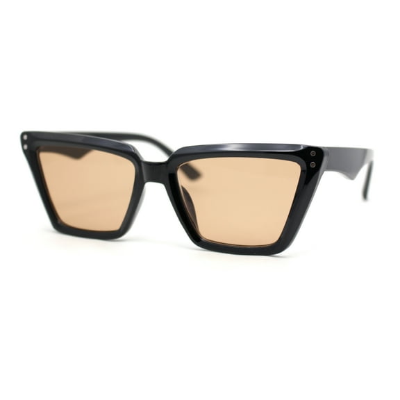 Womens Luxurious Thick Bevel Frame Rectangular Cat Eye Sunglasses Black - Light Brown