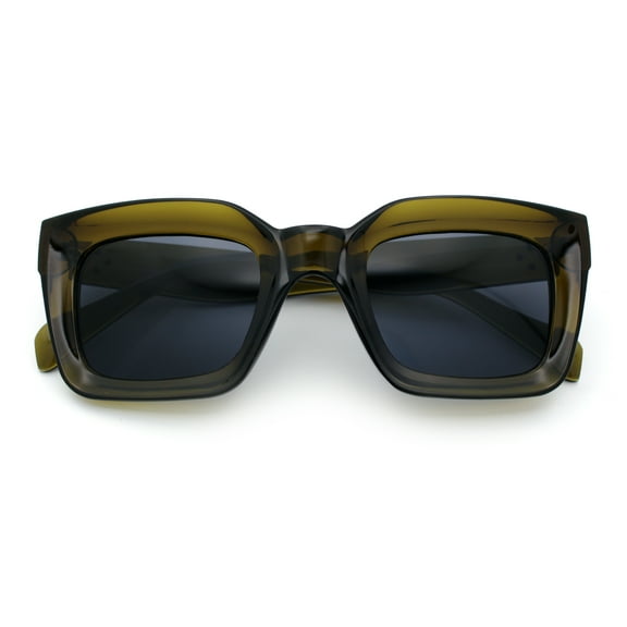 SA106 Womens Luxury Beveled Thick Horn Rim Rectangle Fashion Sunglasses Green - Black