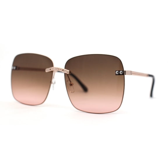 Womens Luxury Chain Jewel Trim Rimless Butterfly Diva Sunglasses Gold Brown Pink