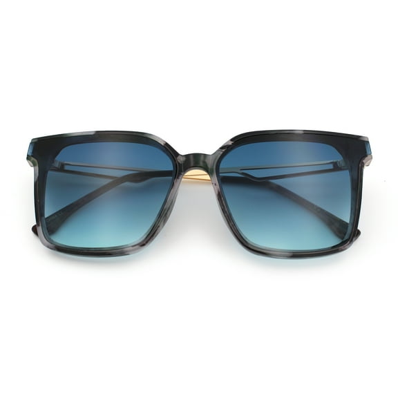 Womens Luxury Designer Inset Lens Metal Arm Horn Rim Plastic Fashion Sunglasses Green Marble - Navy