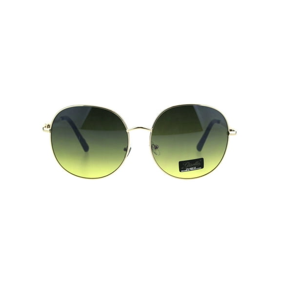Womens Luxury Designer Oversize Round Metal Rim Gradient Sunglasses Gold Green Yellow
